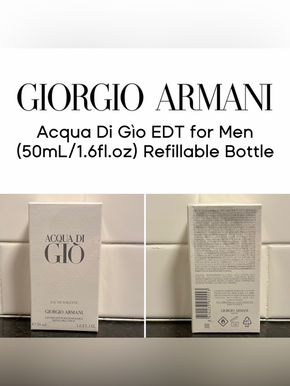 Georgio Armani - Acqua Di Gìo EDT for Men (50mL/1.6fl.oz) Refillable